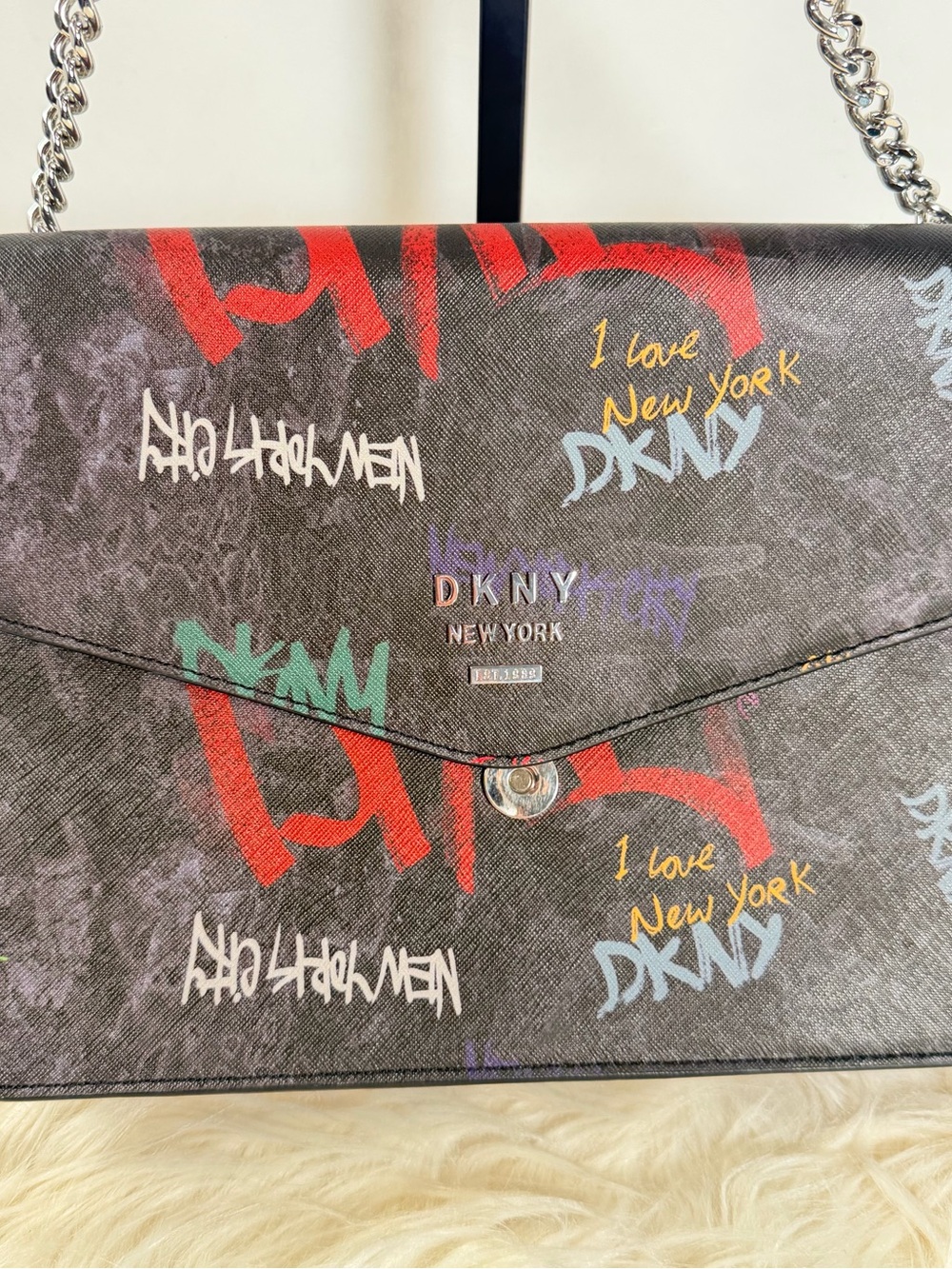 DKNY Black Graffiti-Print Envelope Crossbody Bag